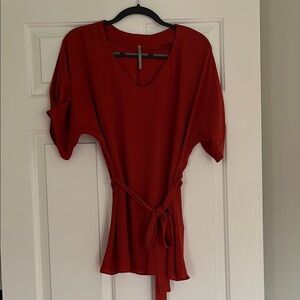 Red Tie Front Blouse with Relaxed Fit